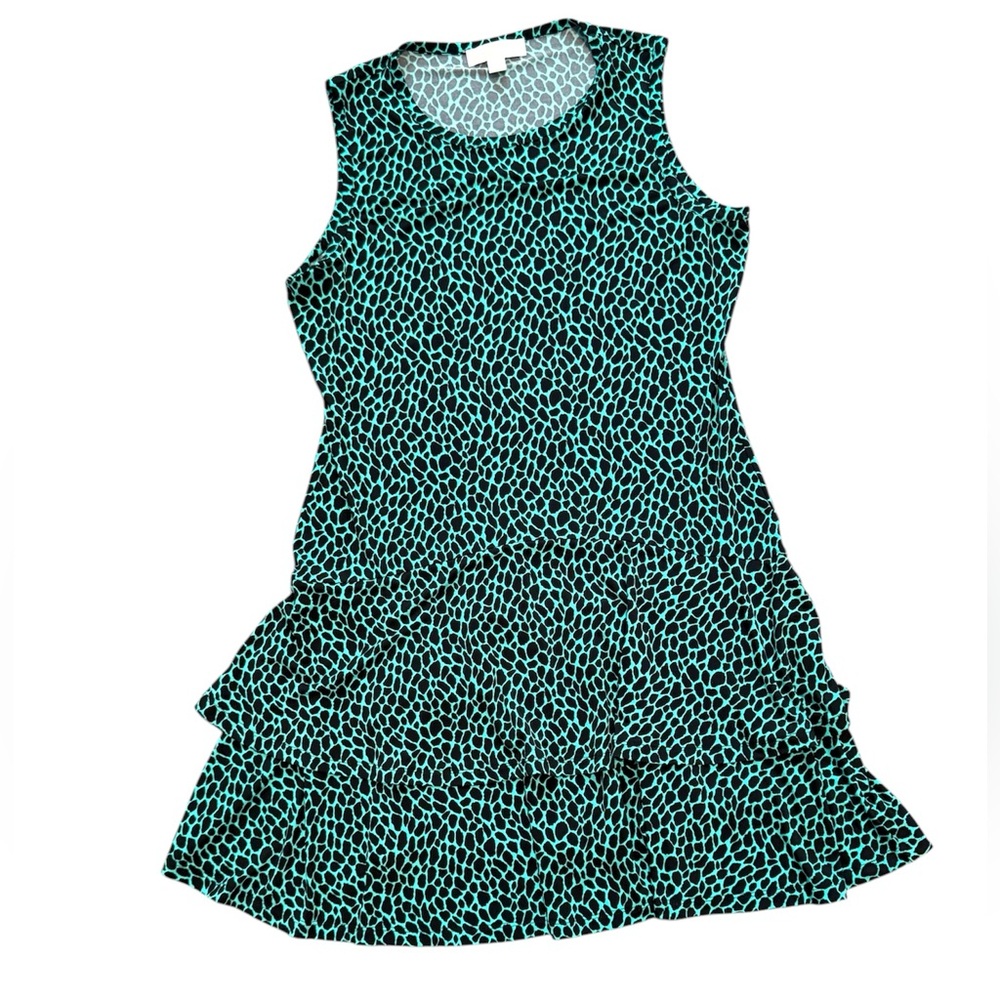 Michael Kors Green and Black Asymmetrical Ruffled Midi Dress